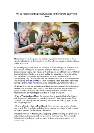 9 Top-Rated Thanksgiving Activities for Seniors to Enjoy This Year