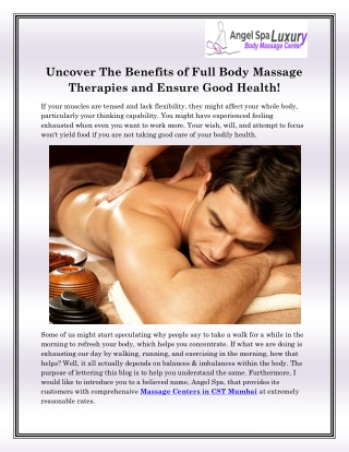 Massage Centers in CST Mumbai