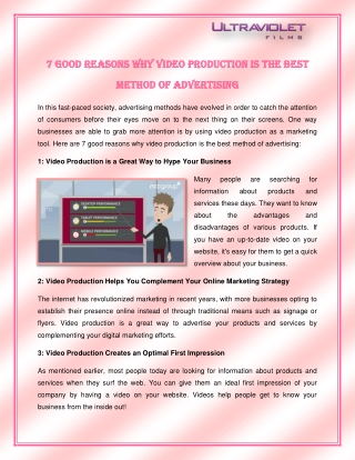 7 Good Reasons Why Video Production Is the Best Method of Advertising