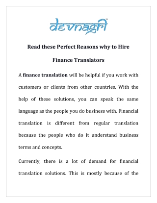 Read these Perfect Reasons why to Hire Finance Translators