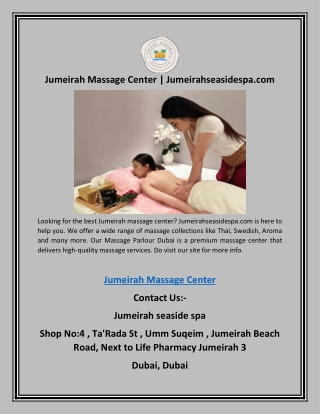 Jumeirah Massage Center | Jumeirahseasidespa.com