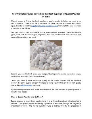 Your Complete Guide to Finding the Best Supplier of Quartz Powder in India