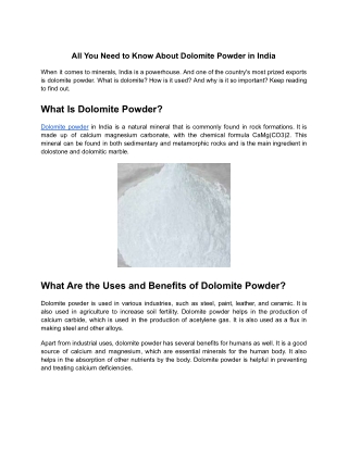 All You Need to Know About Dolomite Powder in India