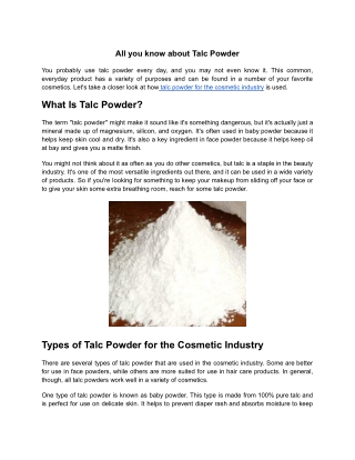 All you know about Talc Powder