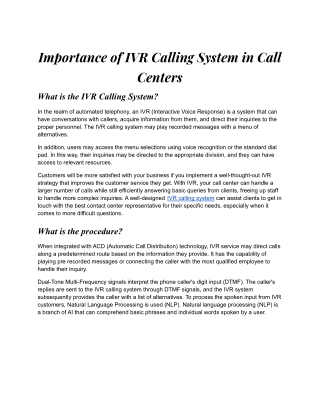 Importance of IVR calling system in call centers.