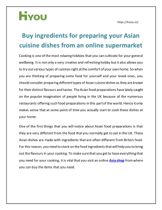 Buy ingredients for preparing your Asian cuisine dishes from an online supermarket