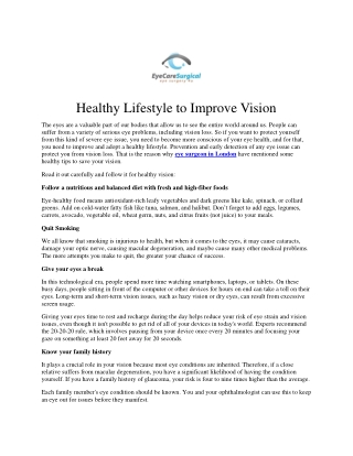 Healthy Lifestyle to Improve Vision