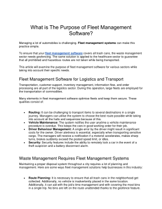 What is The Purpose of Fleet Management Software?