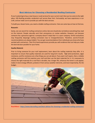 Best Advices for Choosing a Residential Roofing Contractor