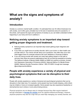 What are the signs and symptoms of anxiety