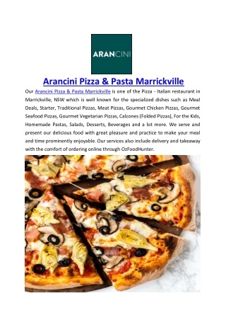 Up to 10% Offer Arancini Pizza & Pasta Marrickville – Order Now