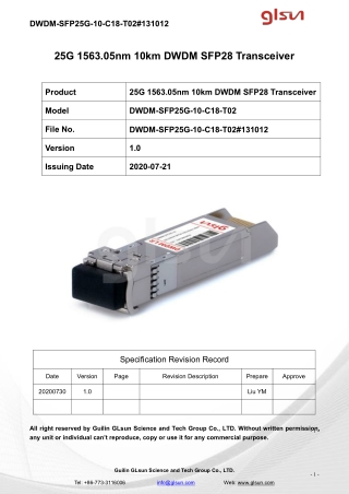 25G 1563.05nm 10km DWDM SFP28 Transceiver