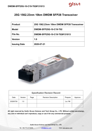 25G 1562.23nm 10km DWDM SFP28 Transceiver