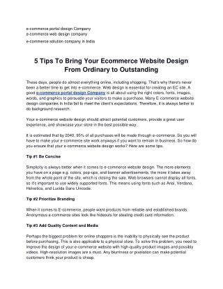 5 Tips To Bring Your Ecommerce Website Design From Ordinary to Outstanding