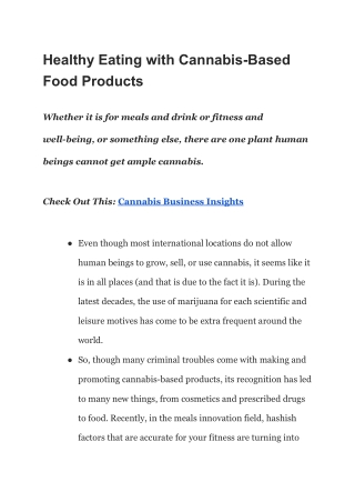 Healthy Eating with Cannabis-Based Food Products