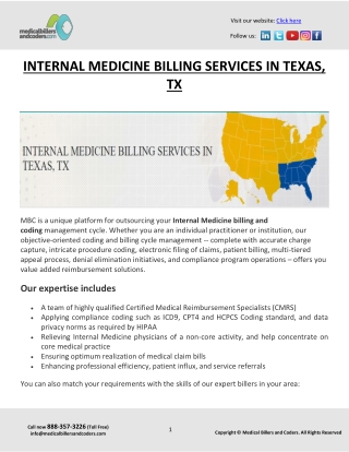 INTERNAL MEDICINE BILLING SERVICES IN TEXAS, TX