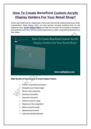 How To Create Beneficial Custom Acrylic Display Holders For Your Retail Shop