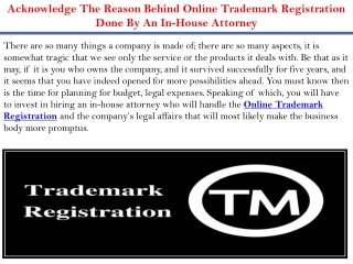 Acknowledge The Reason Behind Online Trademark Registration Done By An In-House Attorney
