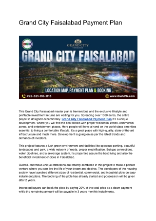 Grand City Faisalabad Payment Plan