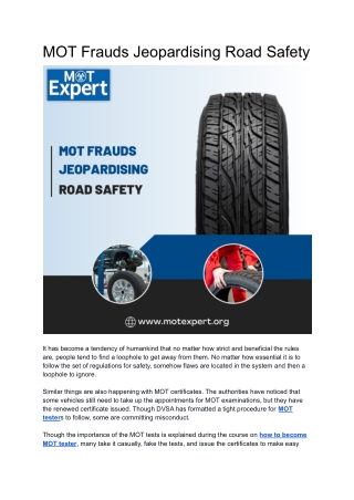 MOT Frauds Jeopardising Road Safety