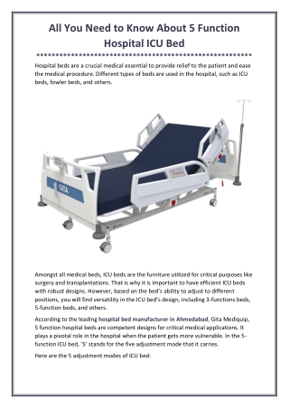 All You Need to Know About 5 Function Hospital ICU Bed