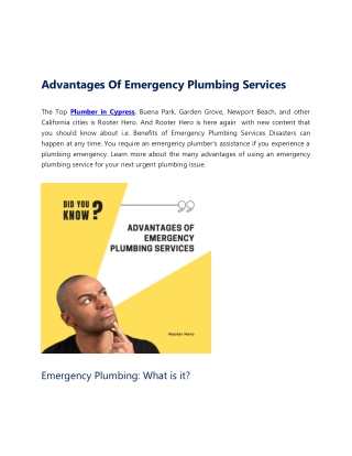 Advantages Of Emergency Plumbing Services