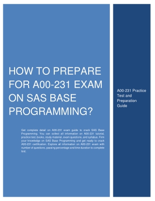 How to Prepare for A00-231 exam on SAS Base Programming?