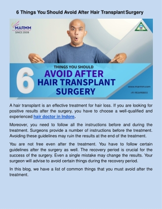 6 Things You Should Avoid After Hair Transplant Surgery