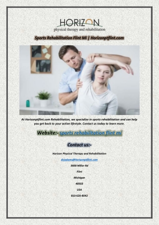 Sports Rehabilitation Flint Mi  Horizonptflint