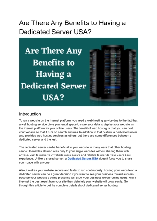 Are There Any Benefits to Having a Dedicated Server USA_