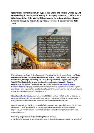 Qatar Crane Rental Market Research Report 2017-2027