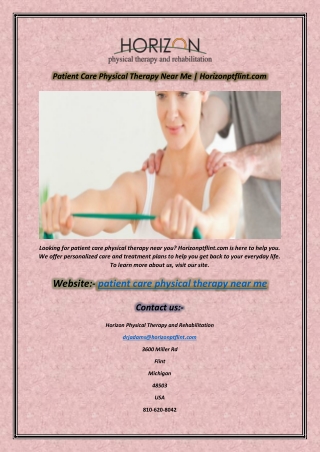 Patient Care Physical Therapy Near Me  Horizonptflint