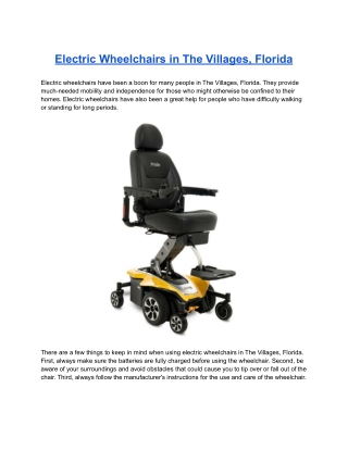 Electric Wheelchairs in The Villages, Florida