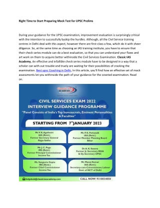 Right Time to Start Preparing Mock Test for UPSC Prelims