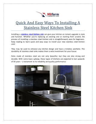 Quick And Easy Ways To Installing A Stainless Steel Kitchen Sink