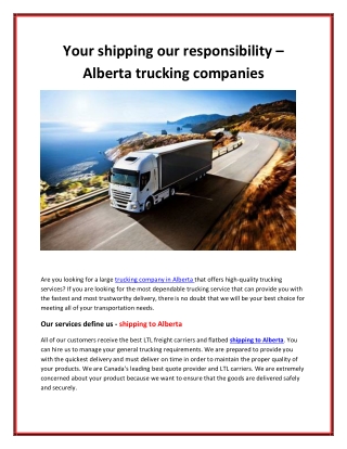 Your shipping our responsibility – Alberta trucking companies