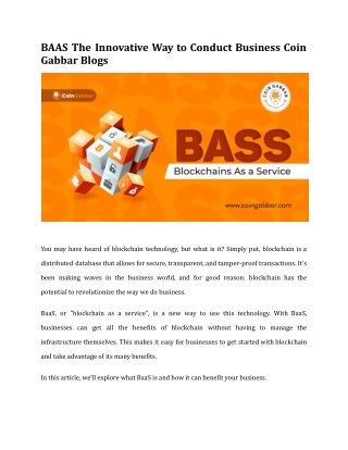 BAAS The Innovative Way to Conduct Business Coin Gabbar Blogs