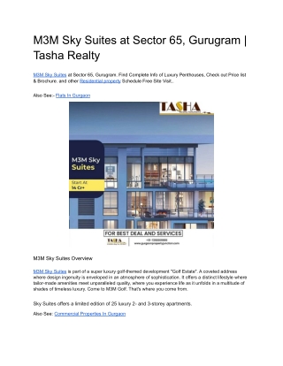 M3M Sky Suites at Sector 65, Gurugram _ Tasha Realty
