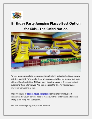 Birthday Party Jumping Places - The Safari Nation