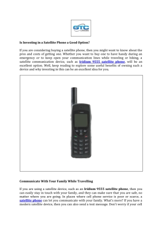 Satellite Phone a Good Option