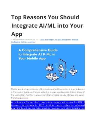 Top Reasons You Should Integrate AI/ML into Your App