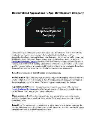 Decentralized Applications (DApp) Development Company