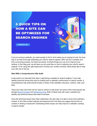 6 Quick Tips on How a Site Can Be Optimized for Search Engines