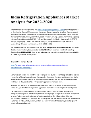 India Refrigeration Appliances Market Analysis for 2022-2028