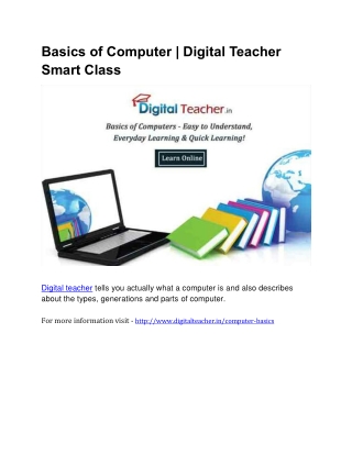 Basics of Computer  Digital Teacher Smart Class