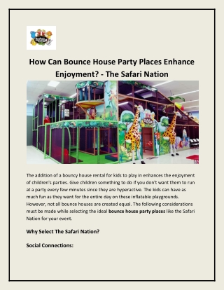 Bounce House Party Places - The Safari Nation