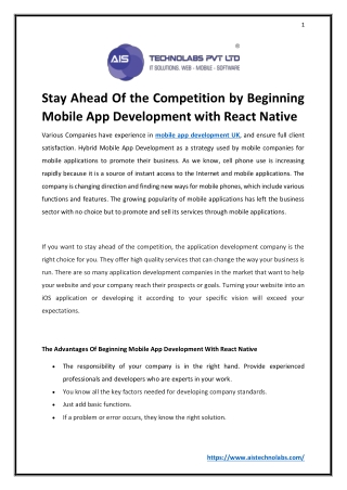 Stay Ahead Of the Competition by Beginning Mobile App Development with React Native
