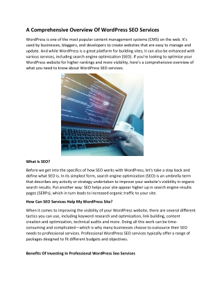 A Comprehensive Overview Of WordPress SEO Services