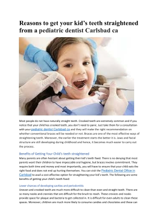 Reasons to get your kid’s teeth straightened from a pediatric dentist Carlsbad ca