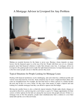 A Mortgage Advisor in Liverpool for Any Problem